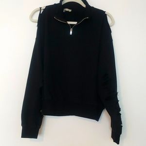 EMMA AND SAM DISTRESSED BLACK LONG SLEEVE SWEATSHIRT, SMALL